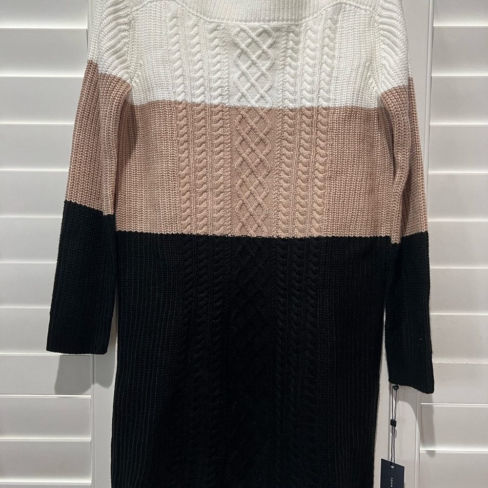 Tommy Hilfiger women color block  Cable Knit Sweater Dress - White, Blush, Black